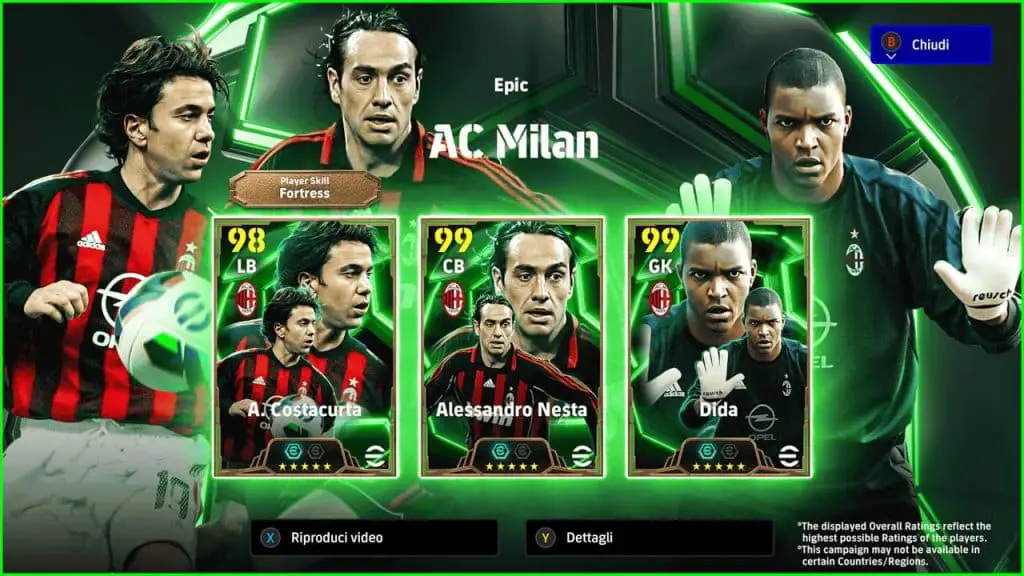 Efootball 2025 giocatori epici milan