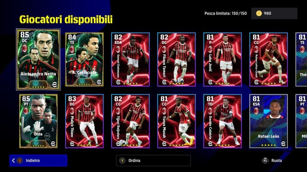 Efootball 2025 giocatori epici milan