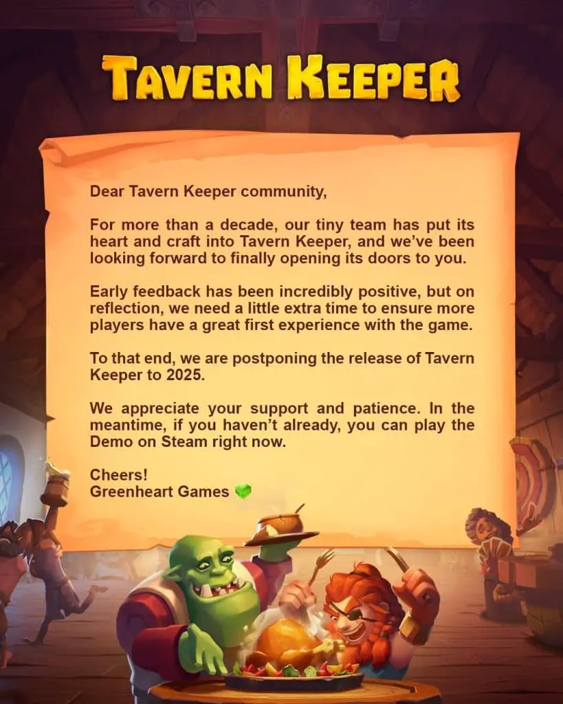 Tavern keeper è stato rinviato al 2025